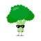 Vector illustration of green broccoli character with cute expression, emoticon kawaii, cool sunglasses, adorable