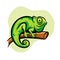 Vector illustration of a green chameleon resting on a tree