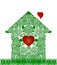 Vector illustration of a  green house and heart symbol inside