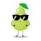 Vector illustration of green pear character with cute expression, funny, sunglasses