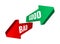 Vector illustration green and red arrows signs with words Bad and Good