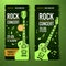 Vector illustration green rock festival ticket design template with guitar