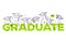 Vector illustration of green word graduation with graduate caps