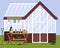Vector illustration with greenhouse and gardening tools