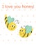 Vector illustration greeting card with bees. Composition with words I love you honey. Creative honey composition for cards,