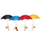 Vector illustration group of hands holding umbrellas