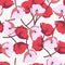 Vector illustration of a group of pink poppy flowers isolated on a white background. Seamless pattern