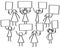 Vector illustration of group of protesting female stick figures, women holding up blank boards