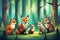 Vector illustration of a group of wild animals in the forest. Cartoon style. Generative AI