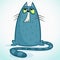 Vector illustration of grumpy blue cat. Cute little cartoon cat with a grumpy expression.