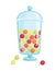 Vector illustration of gum balls in vintage glass candy jar