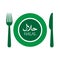 Vector illustration of halal plate label with fork and knife