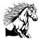 Vector illustration Half body horse with a fast running position black and white