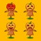 Vector illustration halloween pumpkin bundle set character expression with yellow background