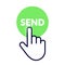 Vector Illustration Hand Cursor Icon On Green Send Button.