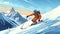 vector illustration, hand drawn , Advanced skier slides near mountain downhill. Sports descent on skis in mountains hills.