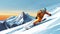 vector illustration, hand drawn , Advanced skier slides near mountain downhill. Sports descent on skis in mountains hills.