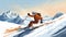 vector illustration, hand drawn , Advanced skier slides near mountain downhill. Sports descent on skis in mountains hills