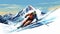 vector illustration, hand drawn , Advanced skier slides near mountain downhill. Sports descent on skis in mountains hills.