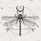 Vector illustration of a hand-drawn dragonfly with sacred geometric symbols on a vintage background