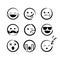 Vector illustration hand drawn ink emojis faces. Doddle emoticons sketch with differrent emotions.