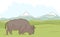 Vector illustration: Hand-drawn Mountains landscape with One buffalo. Line style. Landscape