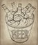 Vector illustration of hand drawn sketch bucket with beer and ice. Oktoberfest, festival, pub, bottle, drinks.