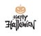 Vector illustration with hand drawn type of Happy Halloween, pumpkin and spider on white background