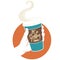 Vector illustration hand holding disposable coffee cup. Cardboar