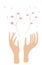 Vector illustration of a hand holding a flower. Seedlings grow in the hands of trees. Respect for nature. Environment Earth Day.