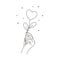 Vector illustration of hand and mystic love flower. Line art style. Feminine gesture. Valentine`s day or Mother`s day