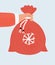 Vector illustration of the hand of Santa Claus holding a bag with presents.