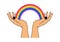 Vector illustration of hands holding LGBTQ+ rainbow. Concept of pride, freedom, equality, rights, lesbian, gay, bisexual,