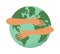 Vector illustration of hands hug planet Earth.  Concept of World Environment Day, Save the Earth, 22 April. Sign, icon