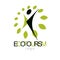 Vector illustration of happy abstract human with reaching up. Ecotourism conceptual logo. Environmental conservation theme