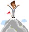 Vector illustration of happy asian cartoon business man standing on mountain top with open arms