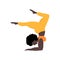 Vector illustration with happy black skin of oversized women in yoga position handstand. Sport and body health positive concept.