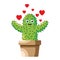 Vector illustration of happy cactus in love demanding affection