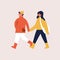 Vector illustration of happy couple in autumn season clothes. Young couple walking and holding each other.