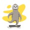 Vector illustration of happy cute sloth on skateboard.