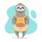 Vector illustration of happy cute sloth wearing kitchen apron