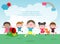 Vector Illustration Of Happy Funny Kids Playing Outside, happy children`s activity in the playground.