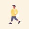 Vector illustration of happy man wearing spring season clothes. Young boy walking