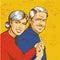 Vector illustration of happy mature couple in pop art style