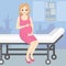 Vector illustration of a happy Pregnant Woman sitting on a Hospital Trolley. Smiling pregnant young beautiful woman in