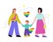 Vector illustration of a happy same-sex lesbian parents holding hands their kid