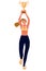 Vector illustration with happy sport athlete holding gold award cup and running.