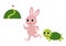 Vector Illustration of the hare and the tortoise. Fairy fable tale characters. Rabbit and turtle racing.