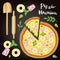 Vector illustration of Hawaiian Pizza with ingredients.