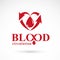 Vector illustration of heart shape with arrows and drops of blood. Blood circulation concept, rehabilitation creative symbol